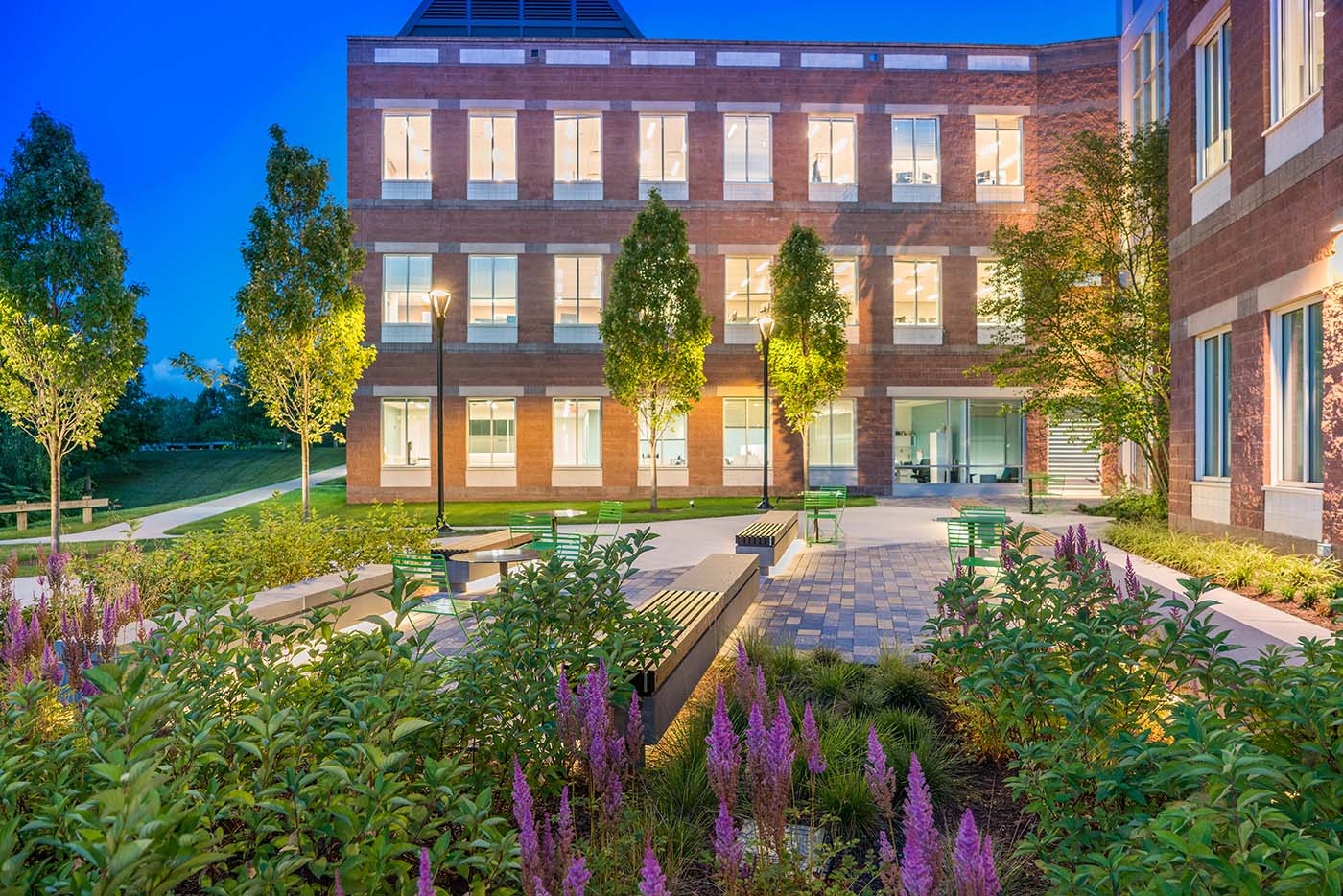 HP-network-outdoor-entry-at-night-with-lighting-and-plantings-1400